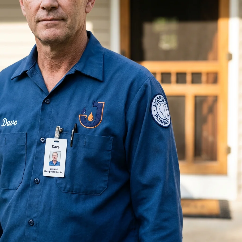 Licensed plumber showing ID badge in Mechanicsville, VA