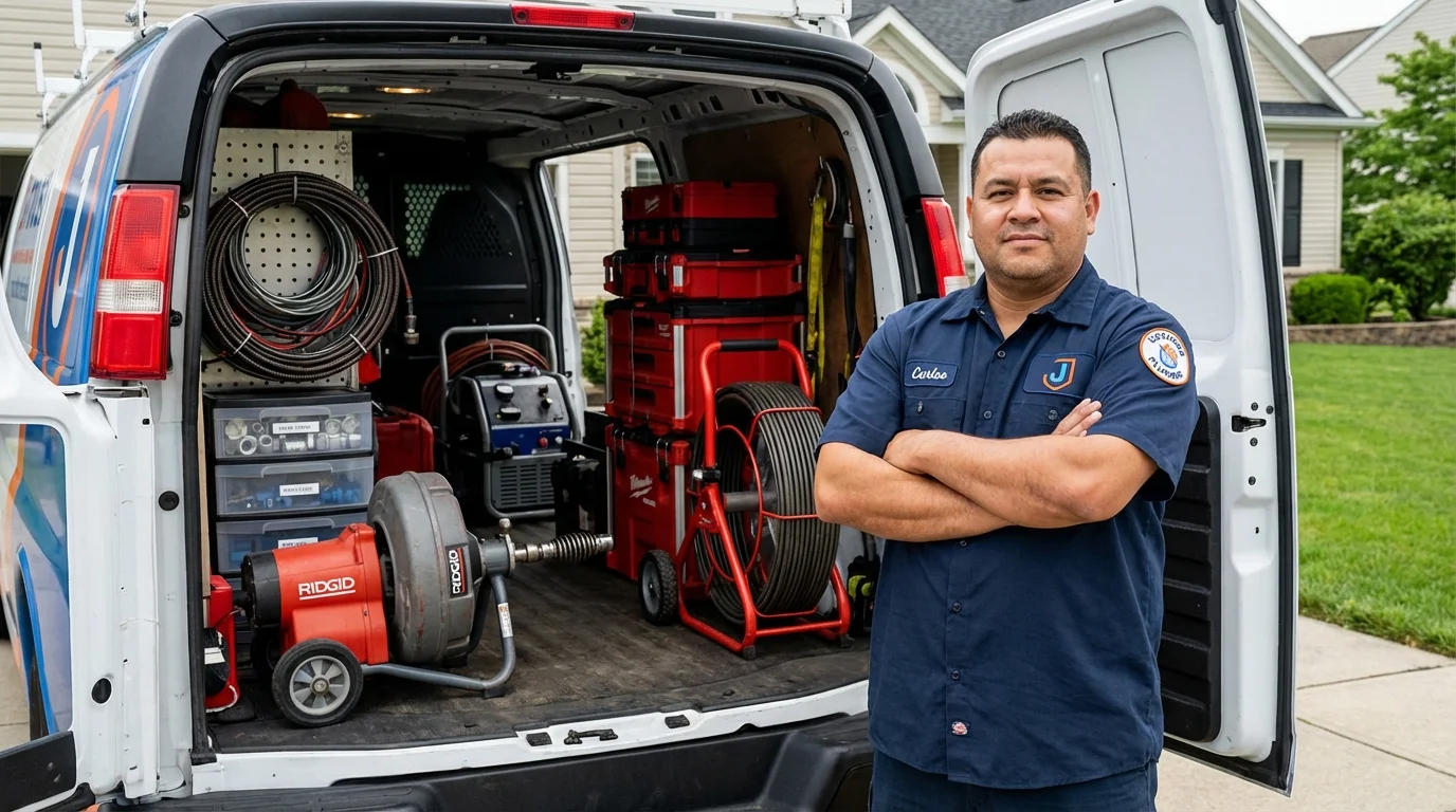 Professional drain cleaning equipment and Johns Plumbing LLC plumber in Mechanicsville