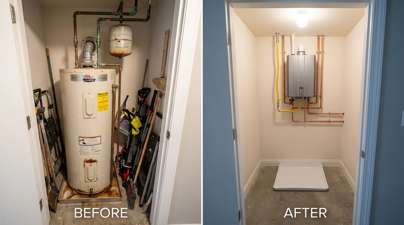 Tank water heater versus wall-mounted tankless unit comparison for Mechanicsville, VA homeowners