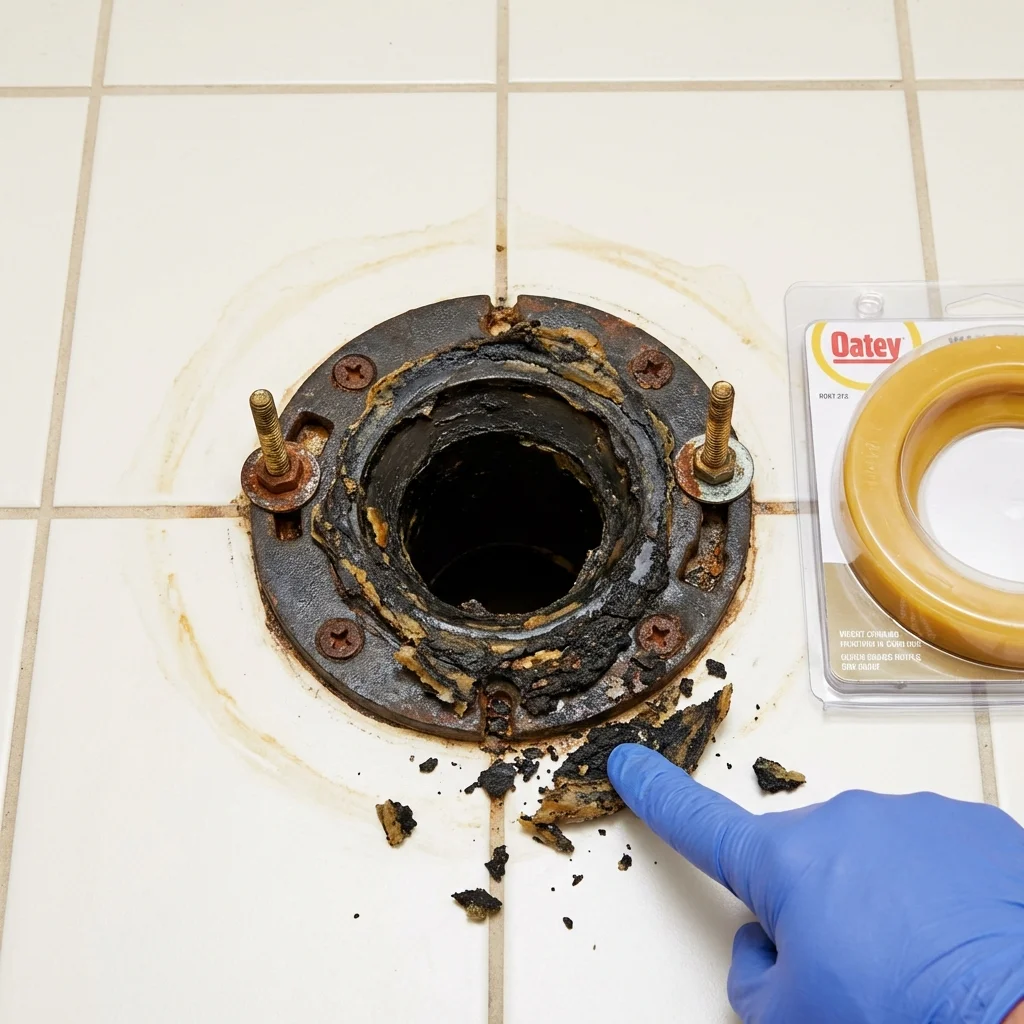 Failed wax ring showing water seepage at the base of a toilet in a Mechanicsville, VA home