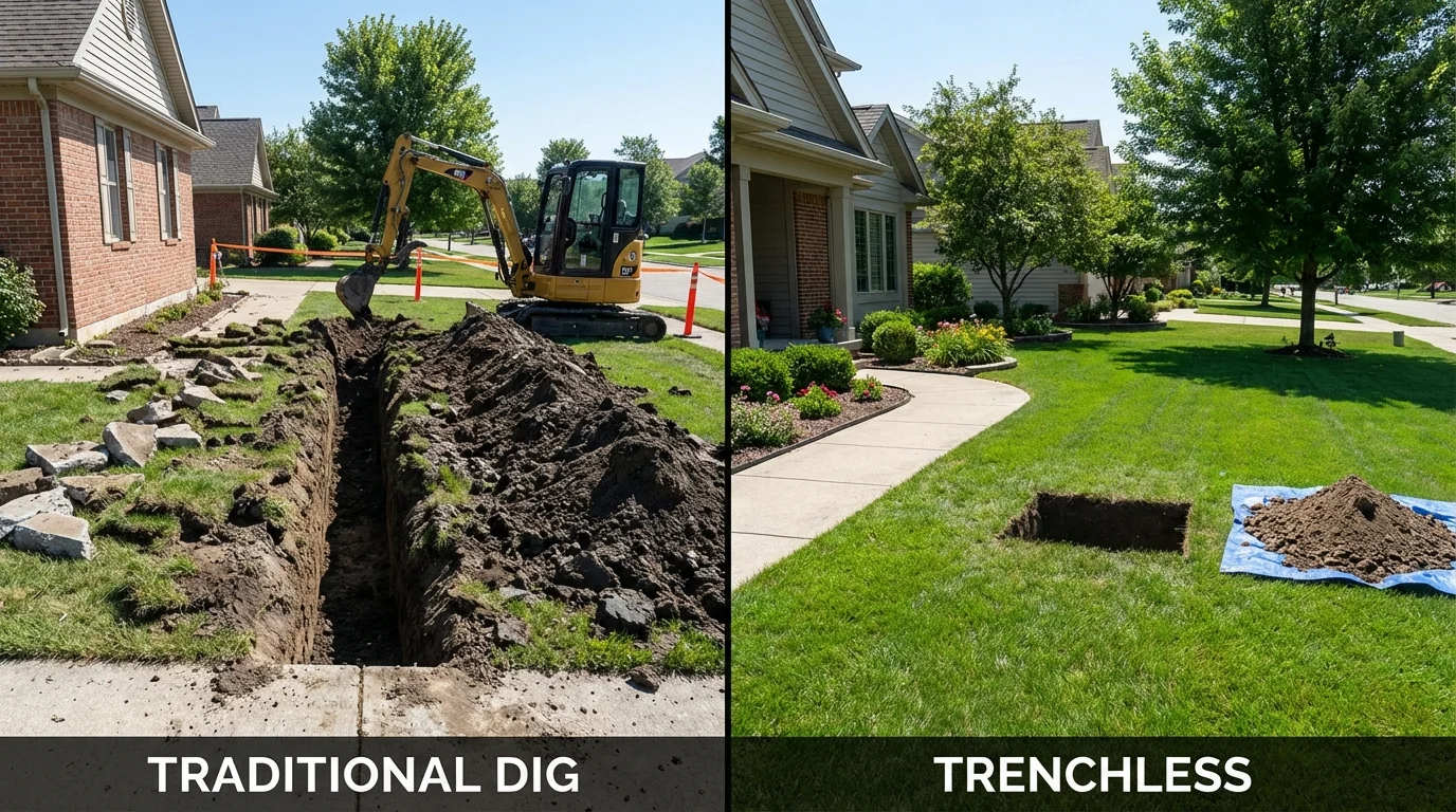Trenchless sewer repair with minimal yard damage versus traditional excavation in Mechanicsville, VA